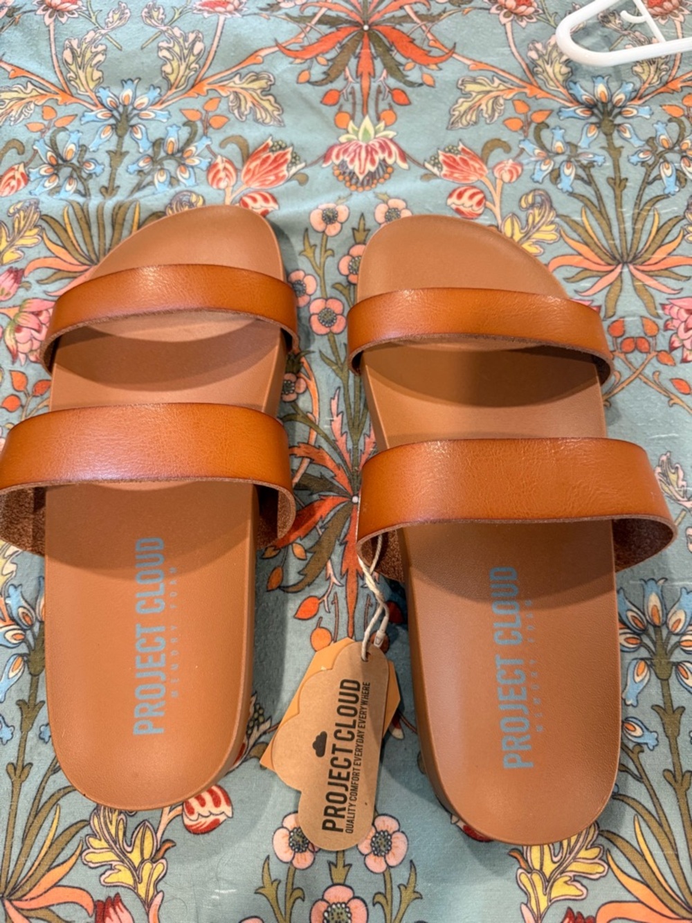 Project Cloud Women’s Tan Double-Strap Slide Sandals